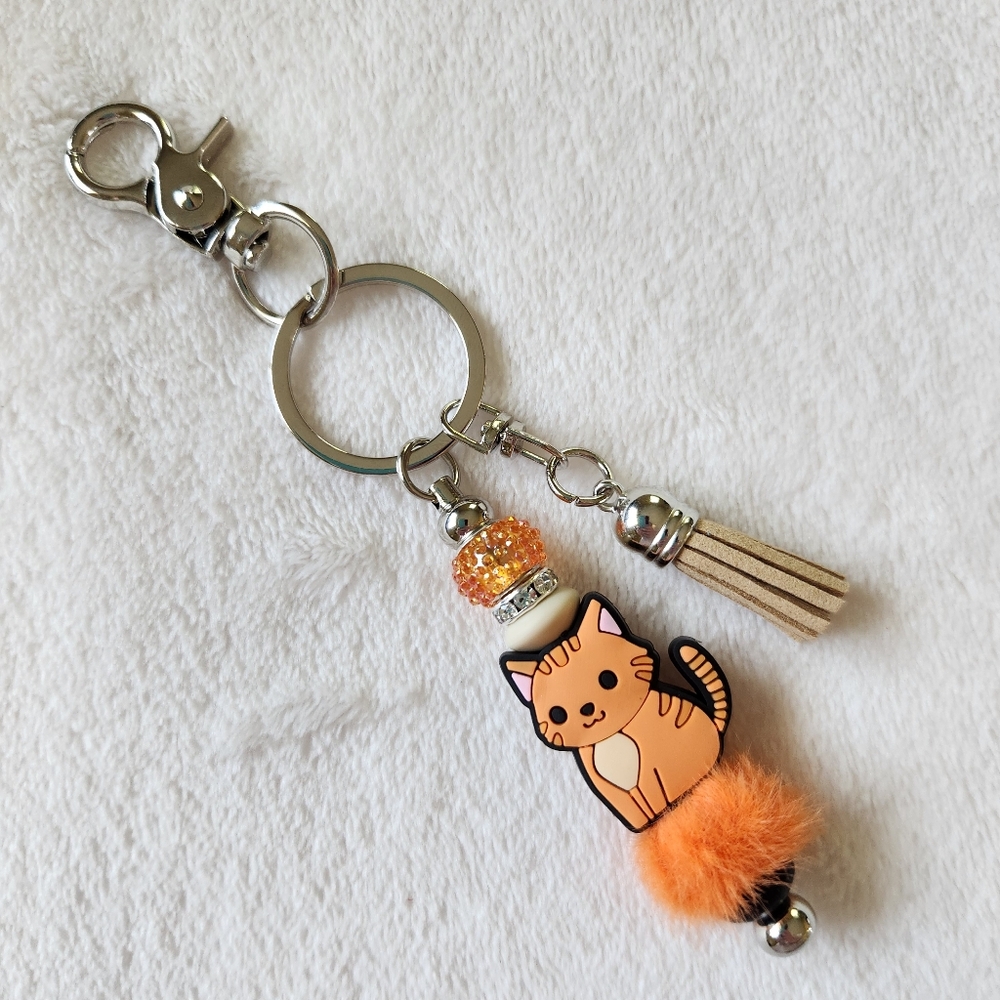 Orange Cat Keychain with Tassel - Picture 4 of 5